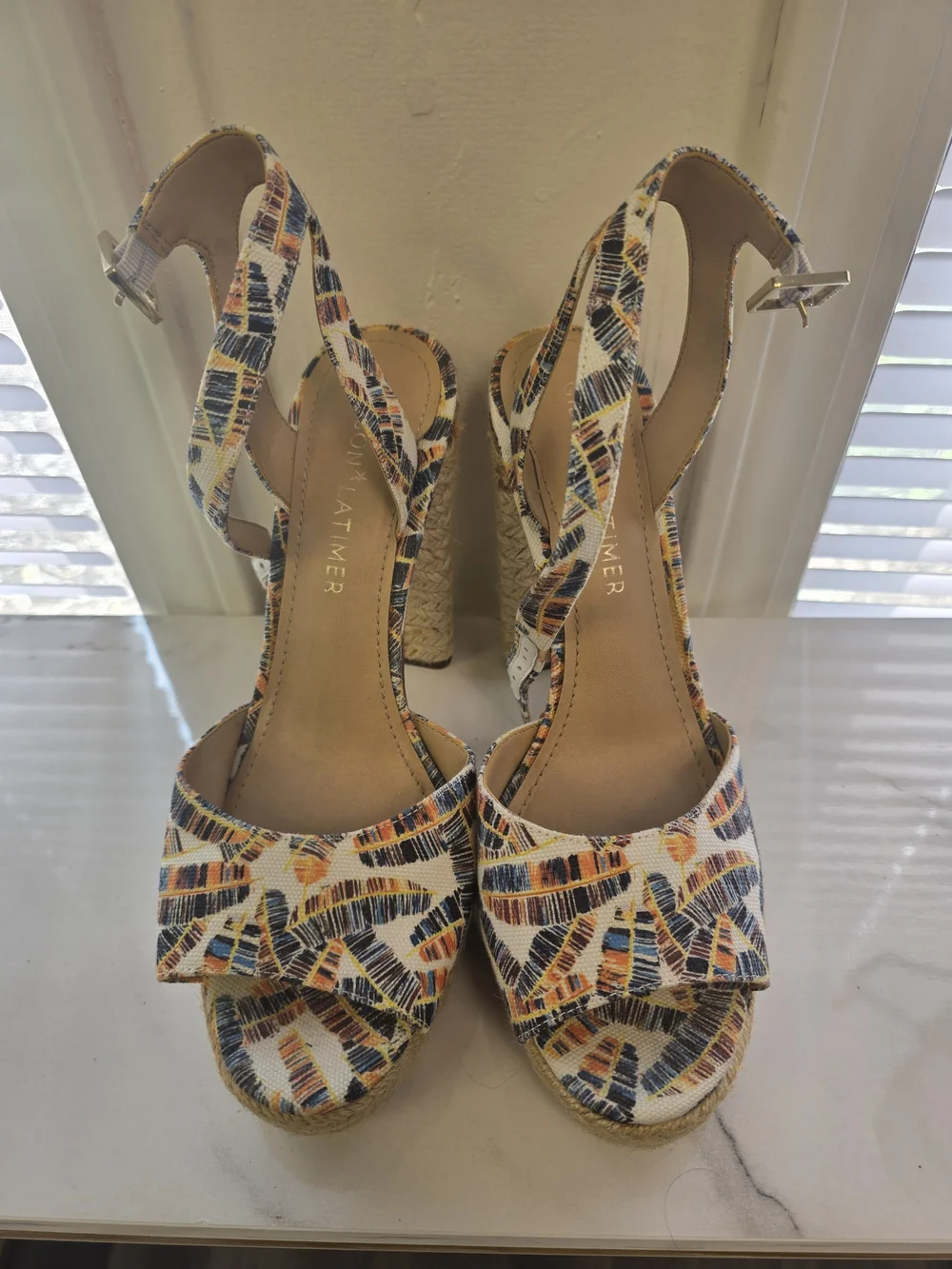 Gibson Latimer White Multicolor Pattern Wedge Sandals